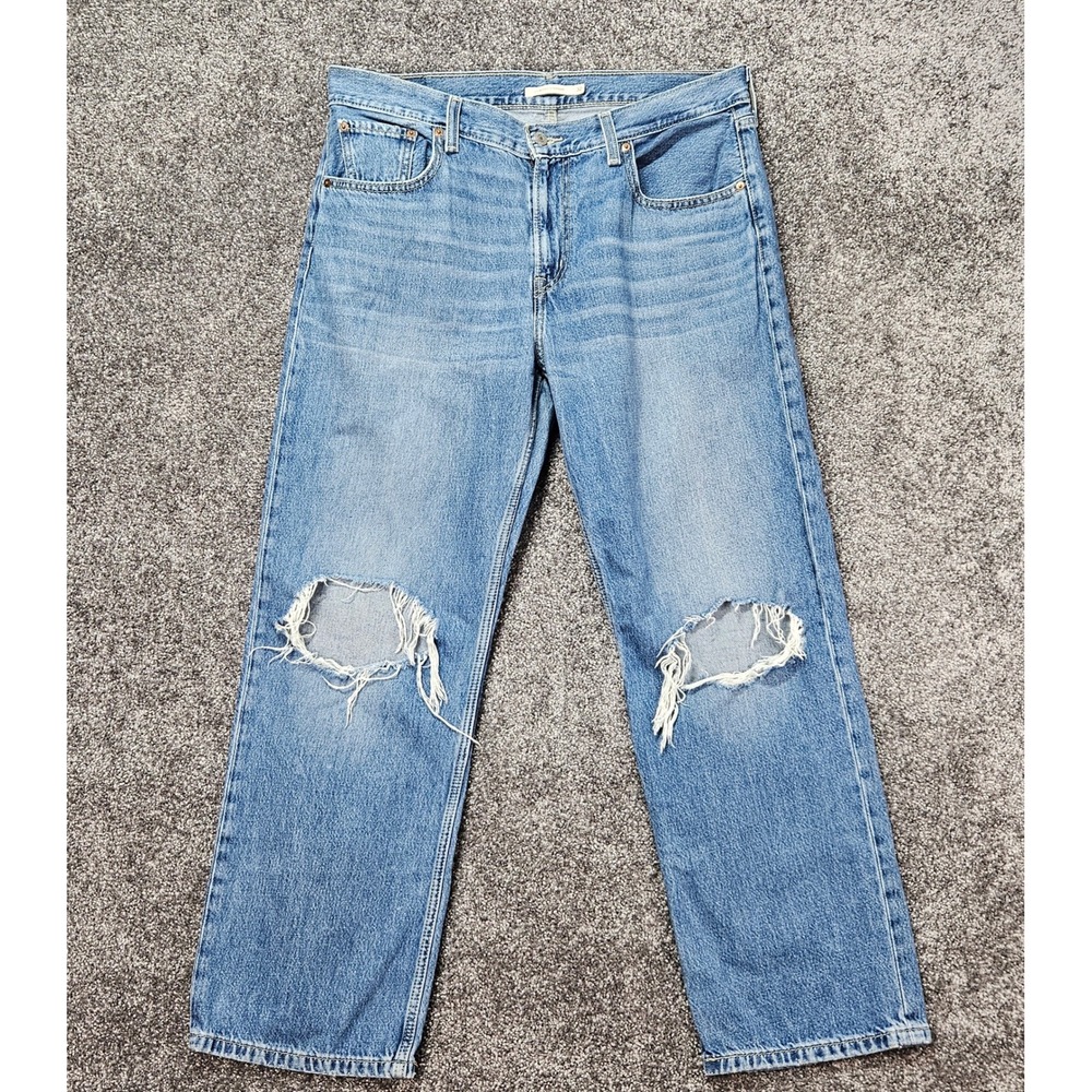 Levi's Low Pro Straight Jeans Women's Fits 34x29 Tag 32 Blue Distressed Denim